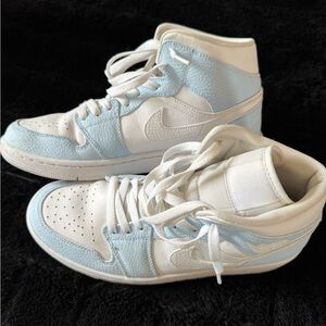Nike White and Light Blue High-Top Sneakers
